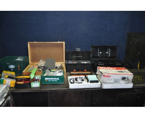 A COLLECTION OF ELECTRICAL AND PLUMBING TOOLS AND HARDWARE, including a cased Fluke combo kit, a Weller soldering station in 