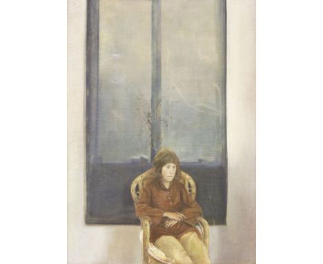*David Tindle RA (b.1932)PORTRAIT OF JANICE, THREE-QUARTER LENGTH SEATEDSigned l.r., oil on canvas91 x 71cm*Artist's Resale R