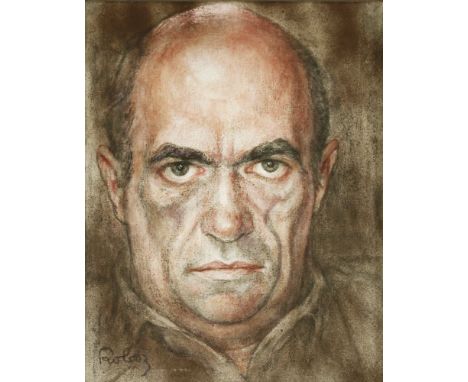 *Zsuzsi Roboz (Hungarian-British, 1939-2012) PORTRAIT OF COLM TOIBIN, HEAD AND SHOULDERSSigned l.l., mixed media on canvas76 