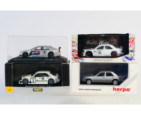 Minichamps - Herpa - Onyx - A group of Mercedes Benz models in 1:43 scale including 1996 ITC AMG C Class # XT024, 1995 C Clas