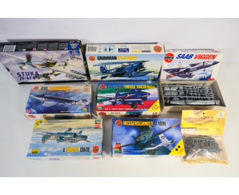 Airfix - Italeri - A group of eight boxed and bagged plastic model aircraft kits in 1:72 scale. Lot includes Italeri #070 Stu