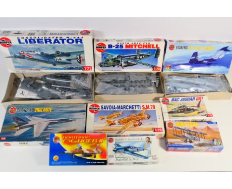 Airfix - Nine boxed Airfix plastic model aircraft kits in 1:72 scale. Lot includes Airfix #03011 BAC Jaguar GR1; #05019 N.A.R