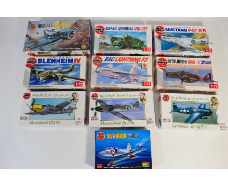 Airfix - Ten boxed 1:72 scale mainly plastic military aircraft model kits from Airfix. Lot includes Airfix #3002087 Grumman F
