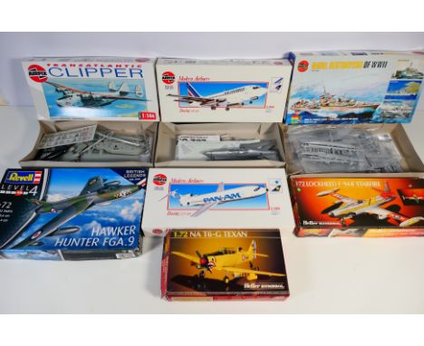 Revell - Airfix - Heller - Seven boxed plastic mainly model aircraft kits in various scales. Lot includes Heller #80302 1:72 