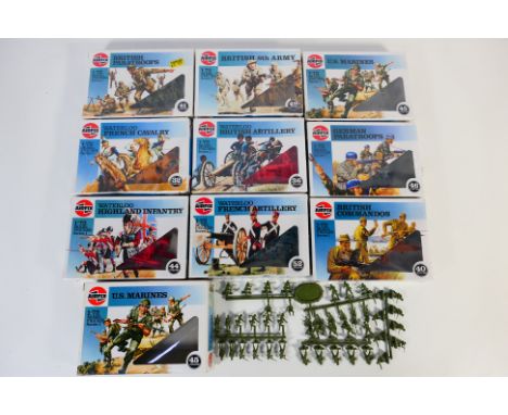 Airfix - 10 boxed Airfix Series 1, 1:72 scale plastic soldier kits. Lot includes Airfix #01732 British Commandos; #1736 Water