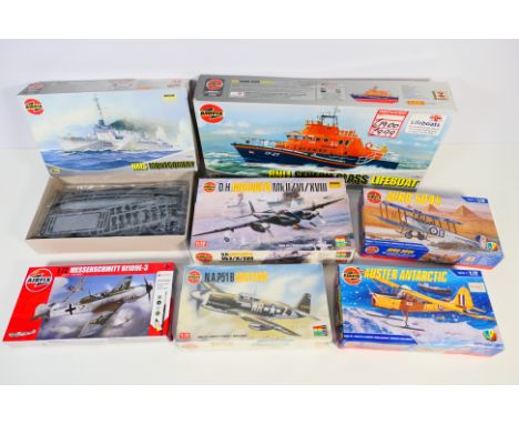 Airfix - Seven boxed Airfix plastic model kits mainly in 1:72 scale. Lot includes Airfix #07280 RNLI Severn Class Lifeboat; #