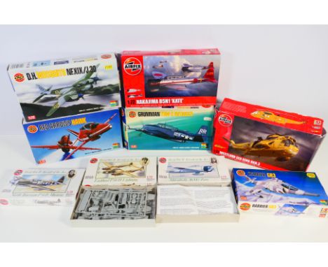 Airfix - Nine boxed 1:72 scale plastic military aircraft model kits from Airfix. Lot includes Airfix #03026 Red Arrows Hawk; 