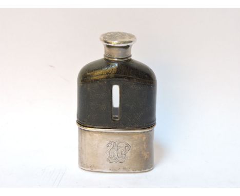 A Victorian glass, leather and silver mounted spirit flask