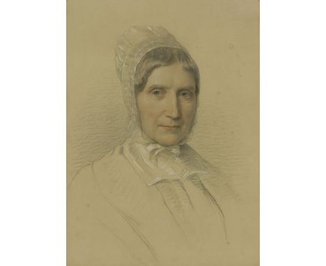 Attributed to George Richmond RA (1806-1896)PORTRAIT OF ELIZABETH BALL, BUST LENGTH IN A LACE BONNET Coloured chalks56 x 41cm