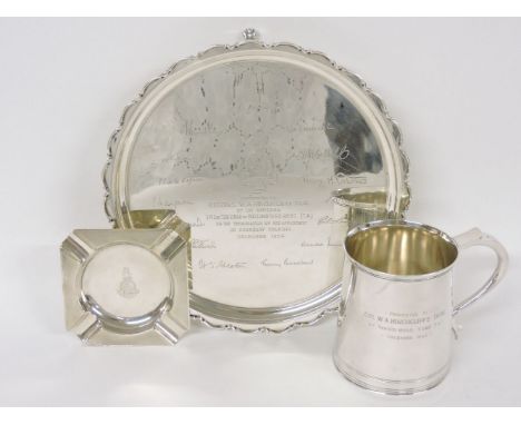A Regimental silver salver, by William Hutton & Sons Ltd, Sheffield 1935. presentation engraving 'To Col W A Hinchcliffe, Duk