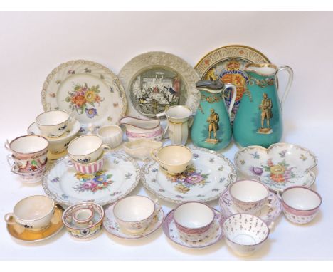 A collection of lustre and other tea wares, a Paragon Edward VIII plate, Dresden dishes, etc