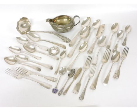 A collection of silver flatware, Georgian and later, 30oz approximately