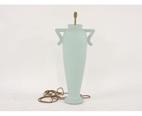 A large twin handled grey painted vase shaped table lamp base, 80cm tall