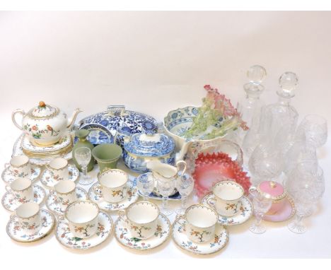 A collection of glassware and ceramics, to include a Tuscan china white ground teaset with floral pattern, Spode teapot, a wh