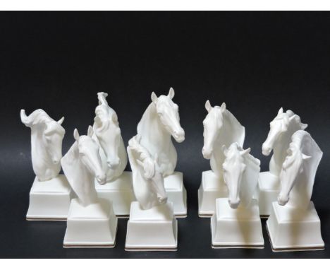 Nine Royal Worcester horse head ornaments, all marked, printed marks, highest 13.5cm
