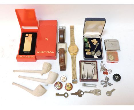 A collection of costume jewellery and watches, to include a pair of 9ct gold cufflinks with engraved initials, a Ben Sherman 