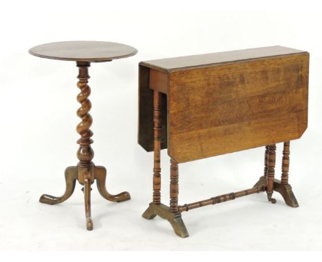 A Victorian mahogany lamp table, with tapering barley twist column, on outswept legs, 72cm high, and a mahogany Sutherland ta