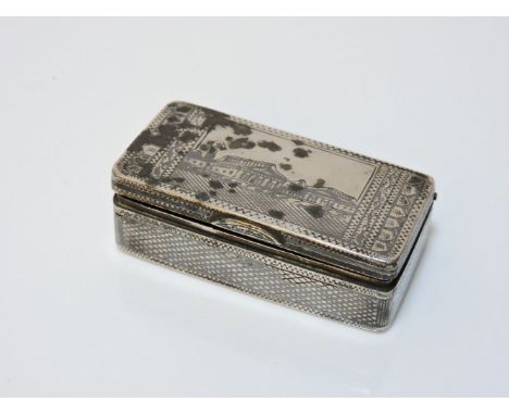 A Russian niello snuff box, stamped marks, 6.5cm long