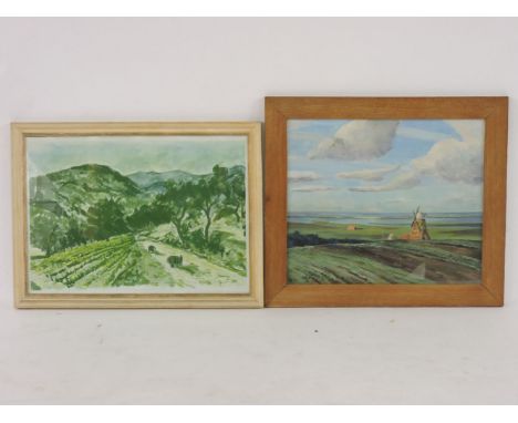 H E CollinsWINDMILLSigned, oil on canvas56 x 66cm;and a print after Andre Dunoyer de Segonzac