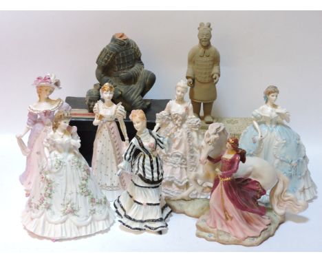 Seven limited edition porcelain figures, comprising thee Coalport 'Femmes Fatales', two Royal Worcester figures 'Queen of Hea
