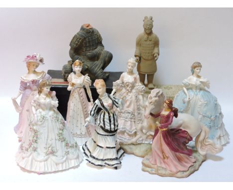 Seven limited edition porcelain figures, comprising thee Coalport 'Femmes Fatales', two Royal Worcester figures 'Queen of Hea