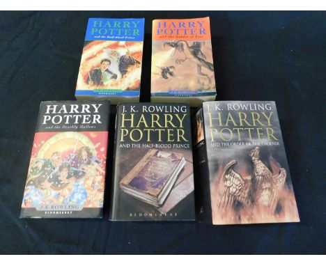 Small box: J K ROWLING: 5 Harry Potter titles, 3 hardbacks and 2 paperbacks (5)
