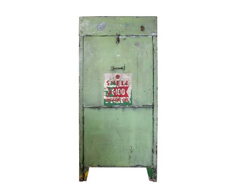 A Vintage Petrol Forecourt Oil Dispenser for Shell X-100 Motor Oil, painted green, 63cm by 48cm