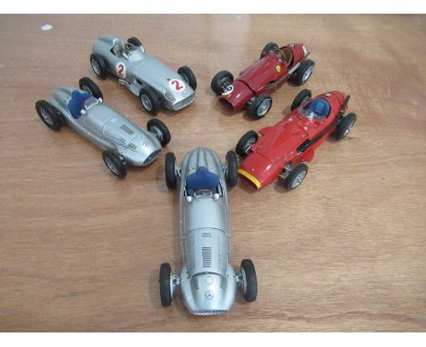 CMC 1:18 Scale Models, Maserati 250F, Mercedes-Benz W196, two Mercedes-Benz W165 1939's and a Motobox model of a Ferrari 500 