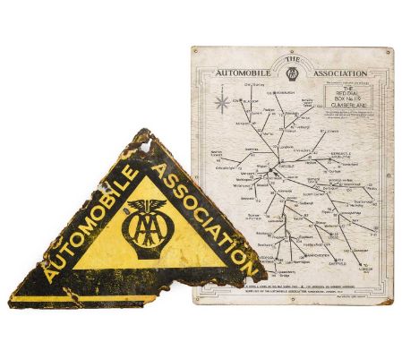 AA: A Single-Sided Advertising Sign, 36cm by 52cm (a/f), and The Automobile Association Road Map, from the Red Dial Box No. 1