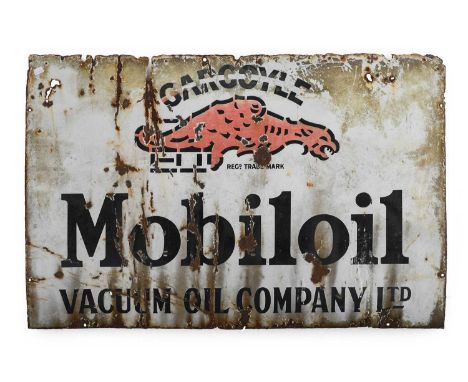 Gargoyle Mobiloil Vacuum Oil Company Ltd: A Single-Sided Enamel Advertising Sign, with black lettering, various corrosion and