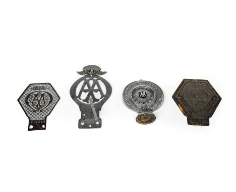 A Nickel Plated AA Members Badge, stamped CEYLON and numbered 372, Two AA Members Badges, numbered V175715 and V69113, and an