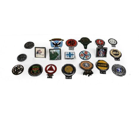 Twenty Assorted Car Members' Badges, including MG, Acrow, Austin 7 Club, All Scottish Automobile Club, Rotary International, 