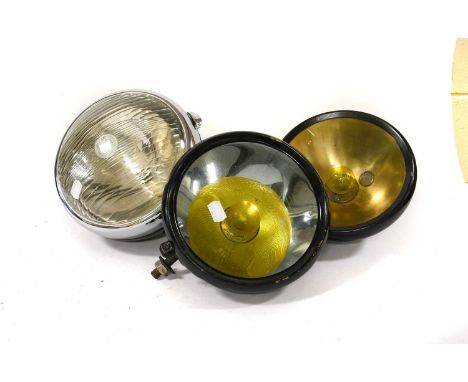 A Pair of Cibie Car Headlamps and a Lucas 7 1/2" Chromed and Metal Car Lamp (3)