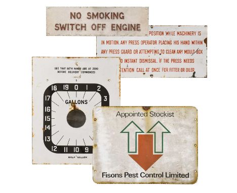 Fisons Pest Control Limited Appointed Stockist: A Double-Sided Enamel Advertising Sign, 38cm by 51cm, No Smoking Switch Off E