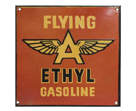 Flying Ethyl Gasoline: A Single-Sided Enamel Advertising Sign, 25cm by 25cm
