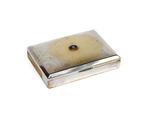 Estate Express Cigarettes: A Chrome Plated Cigarette Box, with engine turned decoration and a Maserati Blue Enamelled Badge, 