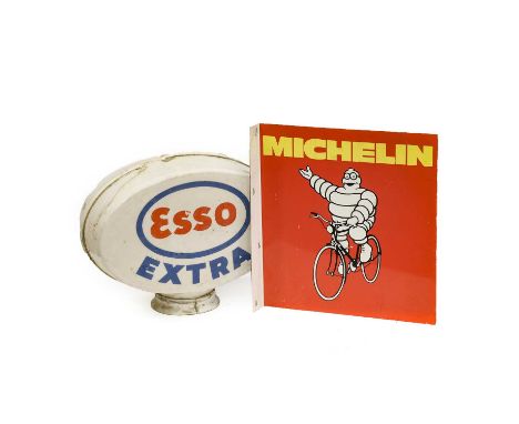 Michelin Bicycle Tyres: A Double-Sided Metal Advertising Sign, 48cm by 45cm, and an Esso Extra Plastic Petrol Pump Globe (a.f