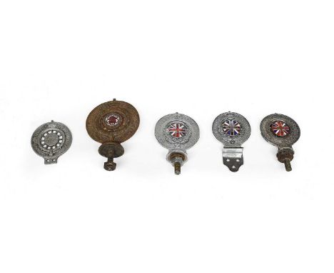 Three Royal Automobile Club Associate Enamelled Membership Badges, an Autocycle Union Badge, numbered 17985, and a RAC Club B