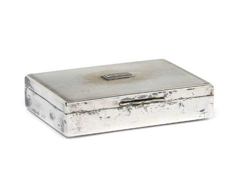 A 1930's Chrome Plated Desktop Cigarette Box, to promote Lanchester Cars of England, with an engine-turned lid enclosing a di