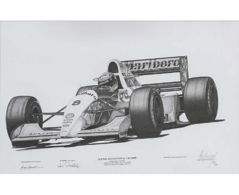 After Allan StammersAyrton Senna's Final VictoryA limited edition print, signed and numbered 63/750, 53cm by 77cm