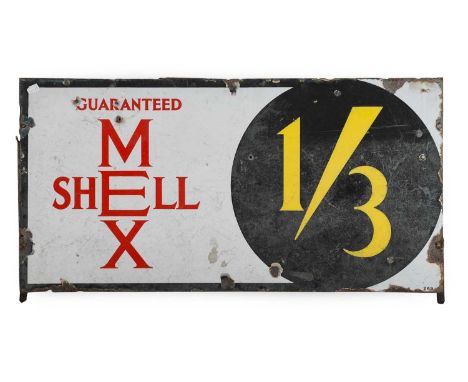 Guaranteed Shell Mex: A Single-Sided Enamel Advertising Sign, with red and yellow lettering, various corrosion and drill hole