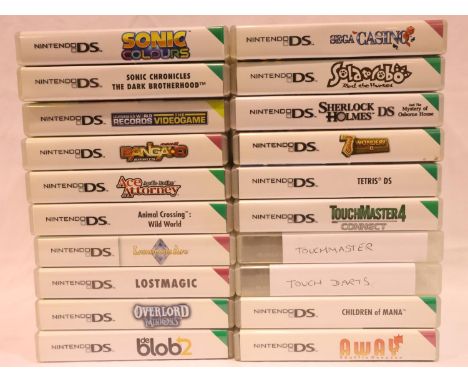 Twenty assorted Nintendo DS games, all cartridges present. Touchmaster and Touch Darts missing books/manuals. P&amp;P Group 3