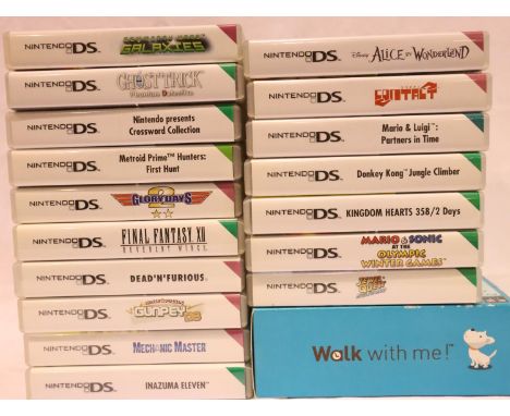 Eighteen Nintendo DS games, all cartridges present. One activity meter missing from Walk With Me. P&amp;P Group 3 (£25+VAT fo