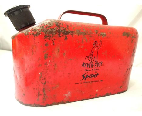 Five litre can for Never Stop Spirit, in fair to good original condition. P&amp;P Group 2 (£18+VAT for the first lot and £3+V