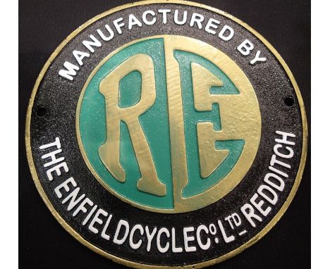 A modern RE Enfield Cycle Co cast iron wall plaque, D: 24 cm. P&amp;P Group 2 (£18+VAT for the first lot and £3+VAT for subse