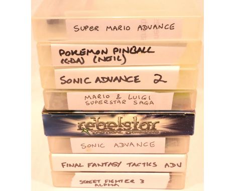 Eight assorted Gameboy Advance games. Rebelstar does not have game/cartridge, Mario, Sonic &amp; Pokemon are missing instruct