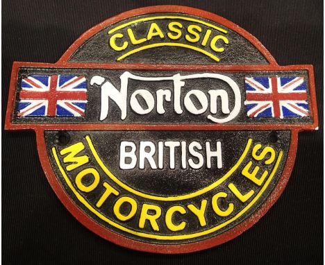 A replica Norton Motorcycles cast iron sign, 25 x 20 cm. P&amp;P Group 2 (£18+VAT for the first lot and £3+VAT for subsequent