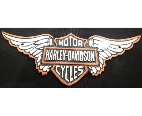 Harley Davidson Motorcycles replica cast iron wall plaque, 39 x 15 cm. P&amp;P Group 2 (£18+VAT for the first lot and £3+VAT 