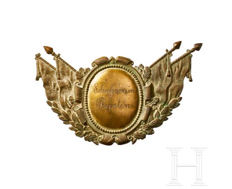 A Prussian Veteran Shooting Club Gorget Center Trophy Silver center gorget trophy of flags and brass inscribed oval "Schiefsv
