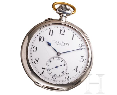 Beobachtungsuhr (B-Uhr) von Julius Assmann, Glashütte, um 1915 Vergoldetes Brückenwerk mit Breguet-Spirale, Moustache-Anker u